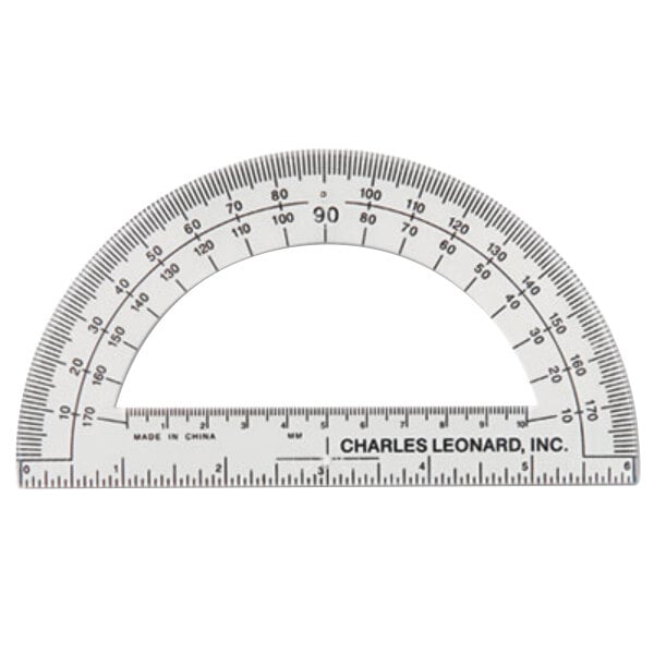 Charles Leonard 77106 6" Clear Plastic Open Center Protractor with Ruler Edge - 12/Pack