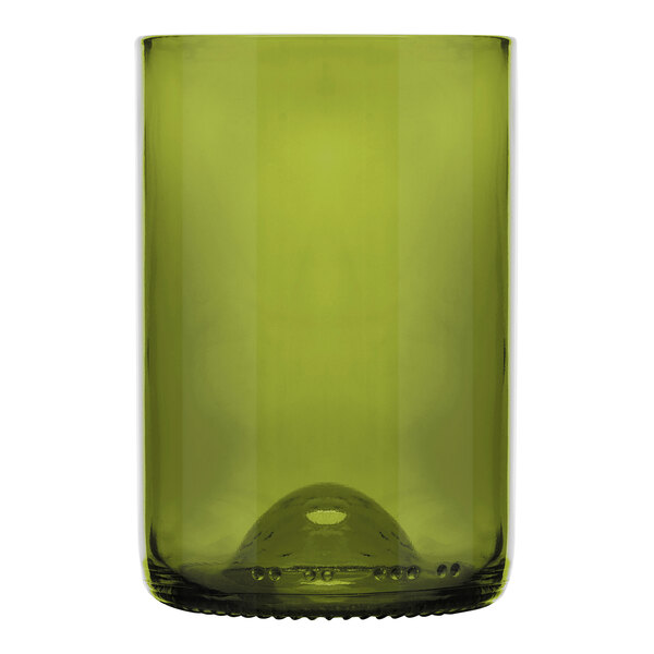 A green Libbey wine bottle tumbler with a hole in the bottom.