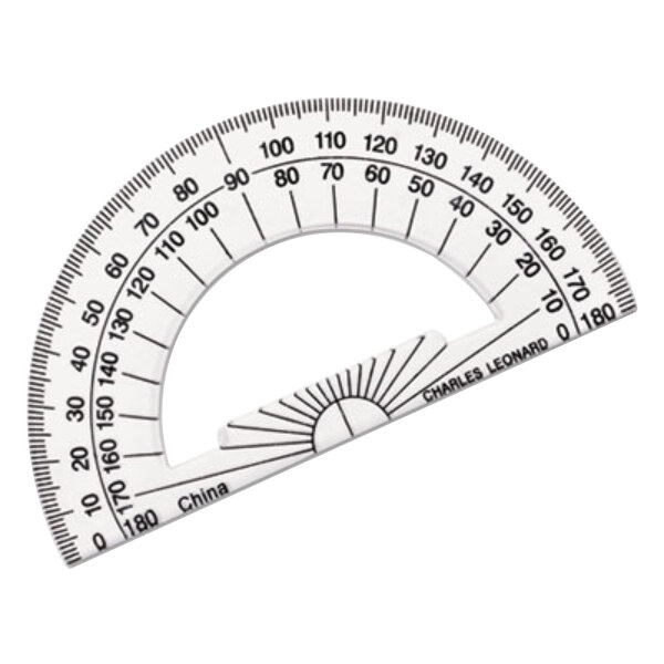 Charles Leonard 77104 4" Clear Plastic Open Center Protractor with Ruler Edge - 12/Pack