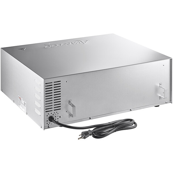 A silver Avantco countertop pizza oven with a black cord.