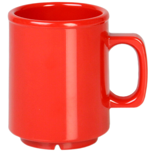 A Thunder Group Pure Red Melamine Mug with a red handle.