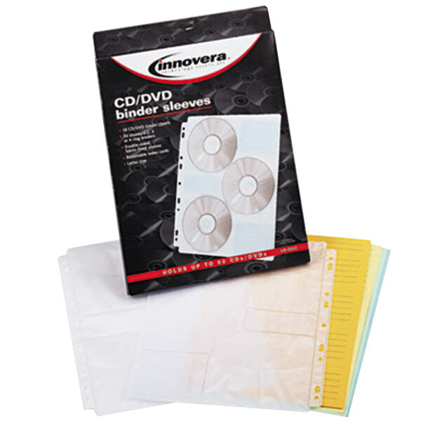 A black and white Innovera package of CD / DVD binder sleeves.