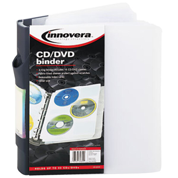An Innovera CD / DVD binder with a white cover.