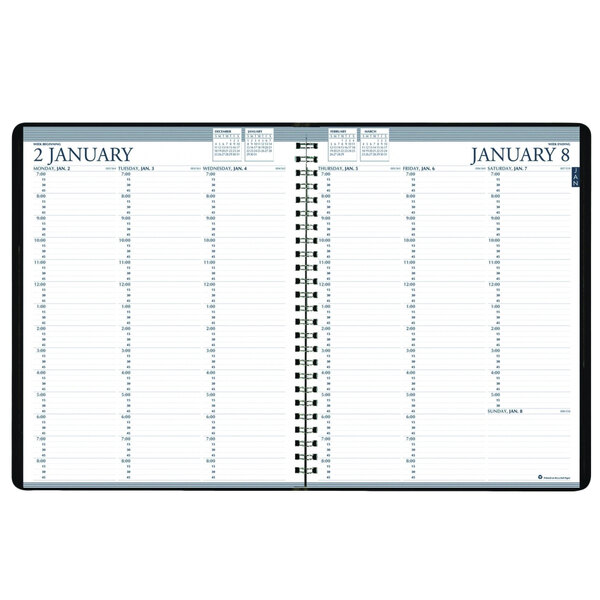 A blue and white House of Doolittle weekly planner with a calendar on the cover.