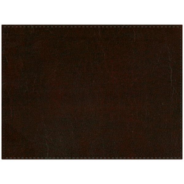 A customizable brown leather rectangle placemat with black stitching.