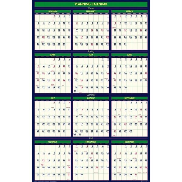 A House of Doolittle wall calendar with green and blue numbers and a white background.