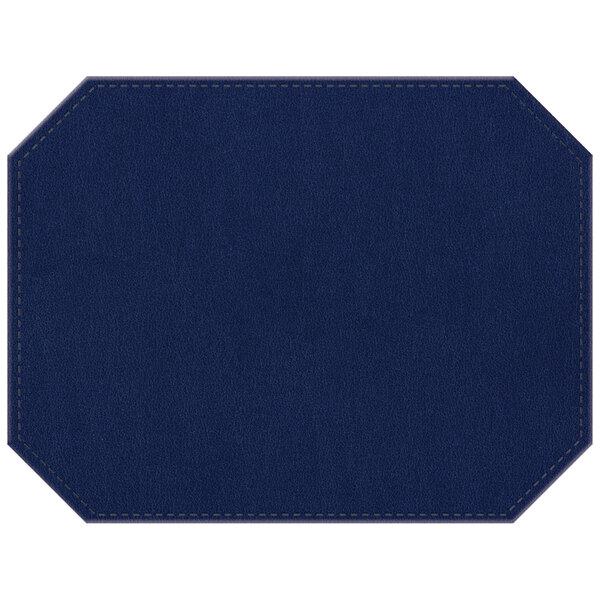 A blue rectangular placemat with octagon stitching in the border.