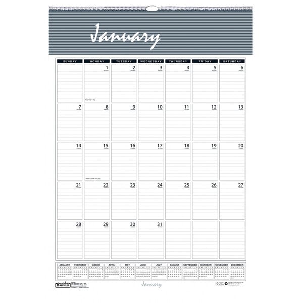 A House of Doolittle 2024 wall calendar page with the word "January" and numbers on a striped background.