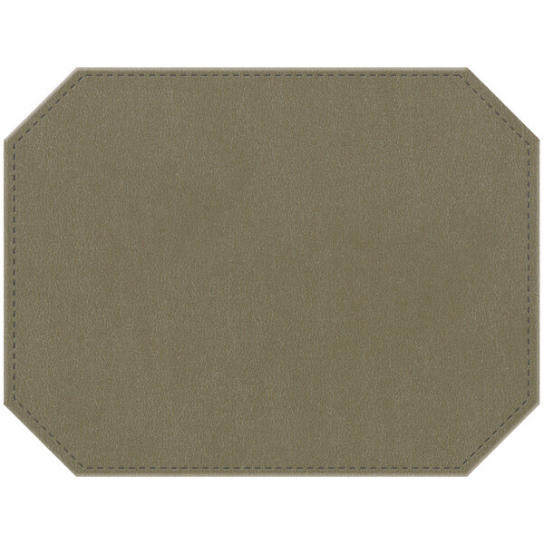 A taupe faux leather octagon placemat with a gray border.