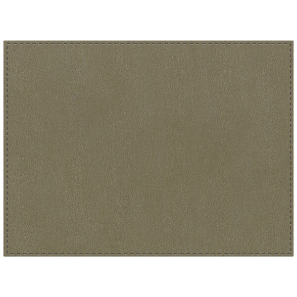 A close-up of a taupe faux leather rectangle placemat.