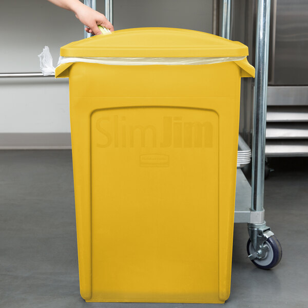 Rubbermaid Slim Jim 23 Gallon Yellow Rectangular Trash Can with 2 Hole Lid