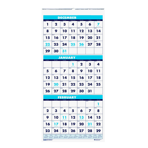 House Of Doolittle 3640 12 1 4 X 26 Recycled Blue White Monthly December 2023 January 2025