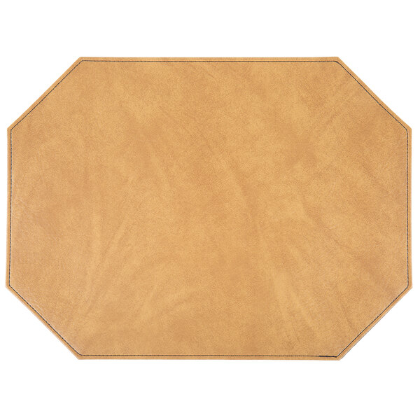 A brown faux leather octagon placemat.