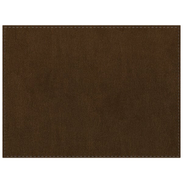 A close-up of a H. Risch Inc. copper faux leather rectangle placemat with stitching.