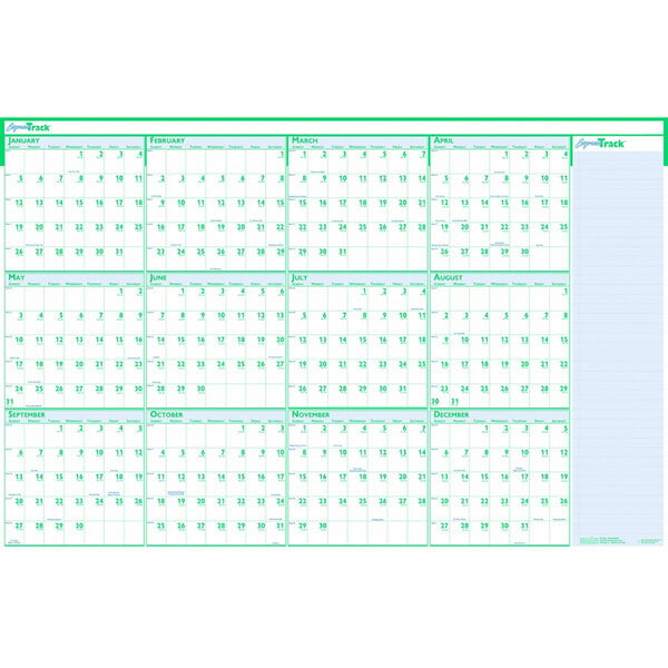 A white House of Doolittle wall calendar with a green border and green numbers.