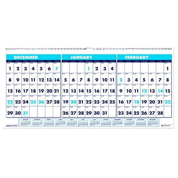 A House of Doolittle horizontal wall calendar with blue numbers on a white background.