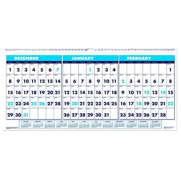 House Of Doolittle 3648 23 1 2 X 12 Recycled Blue White Monthly December 2023 January 2025