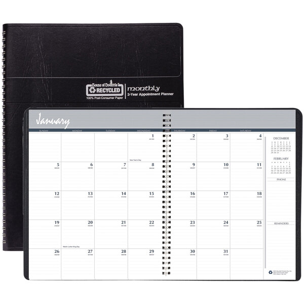 A black House of Doolittle spiral-bound 24-month calendar with white pages and black print.