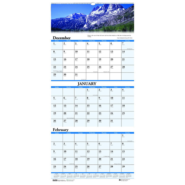 A House of Doolittle compact wall calendar with a mountain and snow on it.