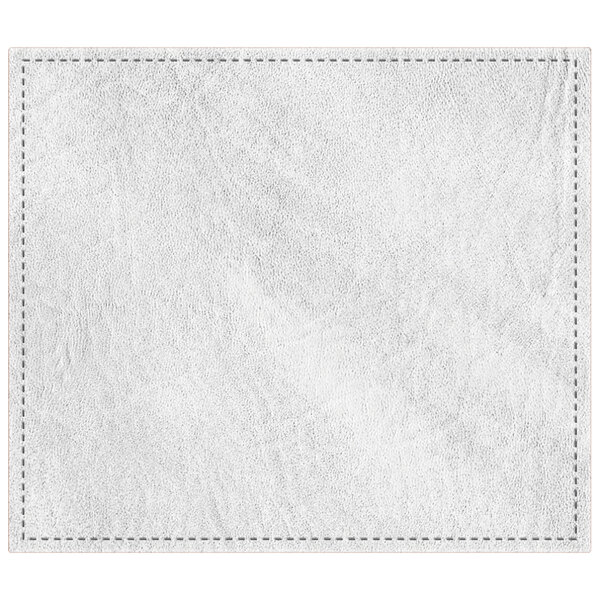 A white rectangular hardboard placemat with a white faux leather surface and stitching.