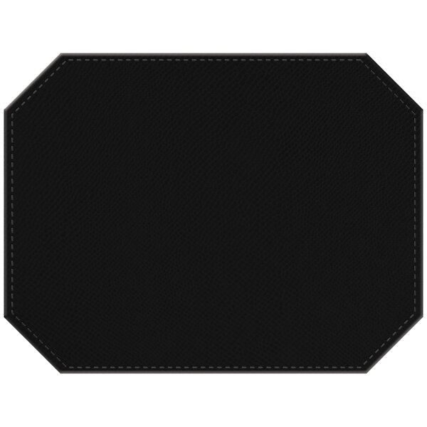 A black octagon placemat with stitching.