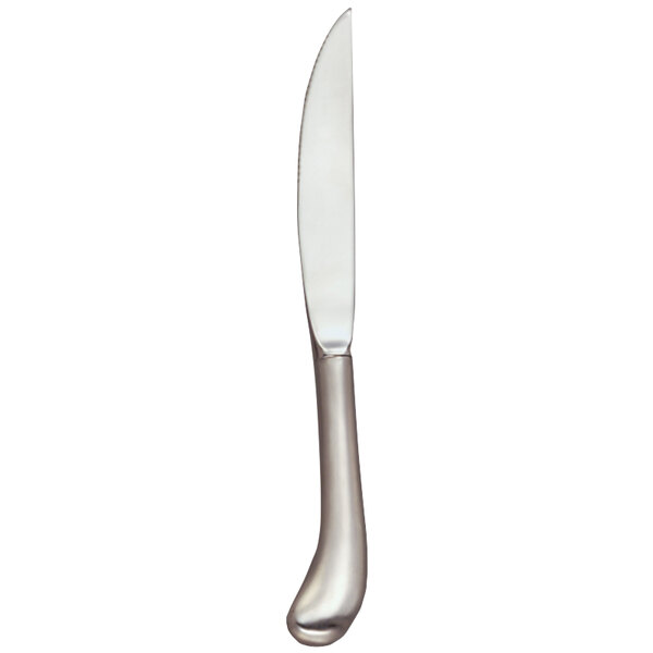 A Libbey stainless steel steak knife with a silver handle and blade.