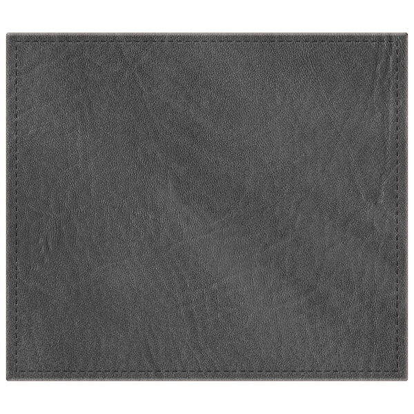 A charcoal rectangular hardboard placemat with a black faux leather border.