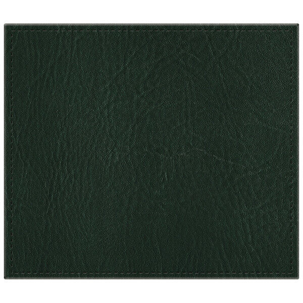 A close-up of a green hardboard and faux leather rectangle placemat.