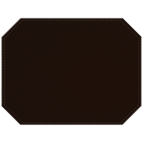 A brown rectangular faux leather placemat with stitching.