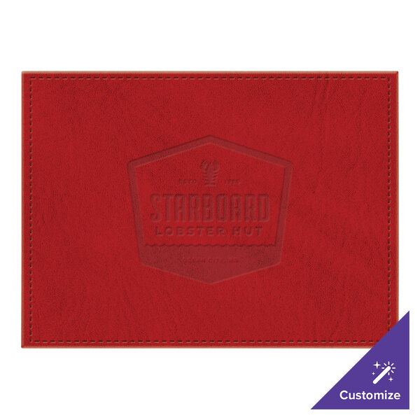 H. Risch, Inc. TABLEMAT15X11RED 15" x 11" Customizable Red Hardboard / Faux Leather Rectangle