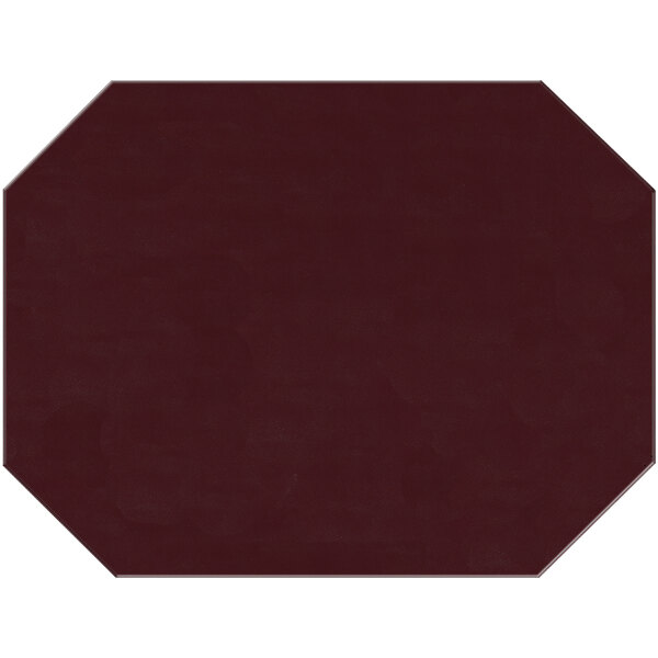 A dark red octagon shaped placemat with white wine text.