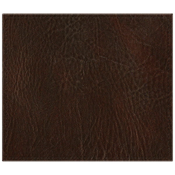 A brown hardboard and faux leather rectangle placemat with a leather texture.