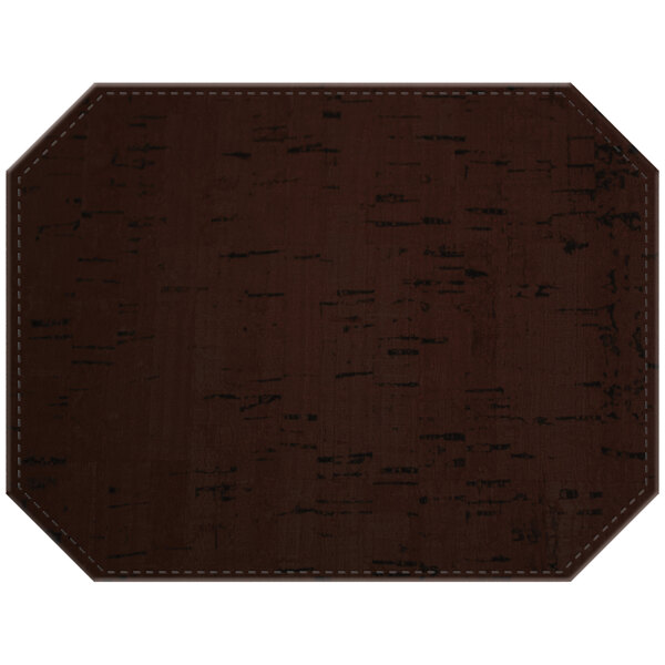 A dark brown octagon placemat with stitching.