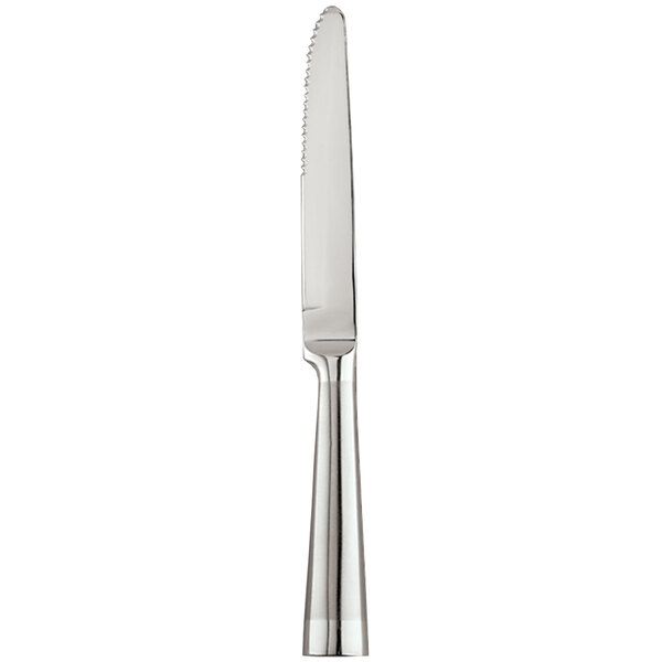 A Libbey Shanghai stainless steel serrated knife with a silver handle.