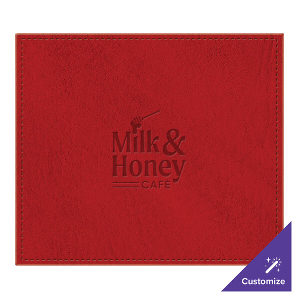 H. Risch, Inc. TABLEMAT15X13RED 15" x 13" Customizable Red Hardboard / Faux Leather Rectangle