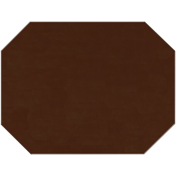 A brown rectangular vinyl placemat with a white octagon in the center.