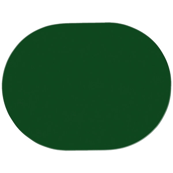 A green oval shaped mat.
