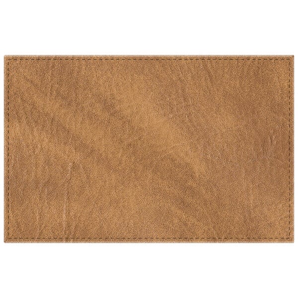 A brown rectangular leather placemat with black lines.
