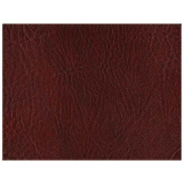 A white rectangular hardboard placemat with a brown faux leather texture.