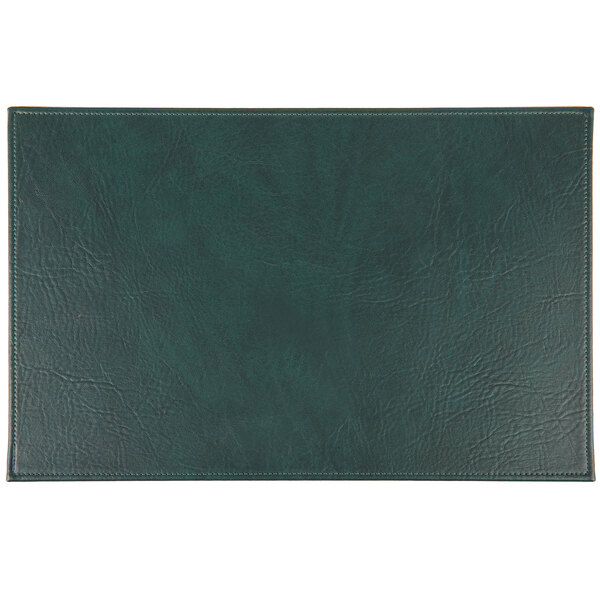 A green H. Risch, Inc. hardboard and faux leather rectangle placemat.