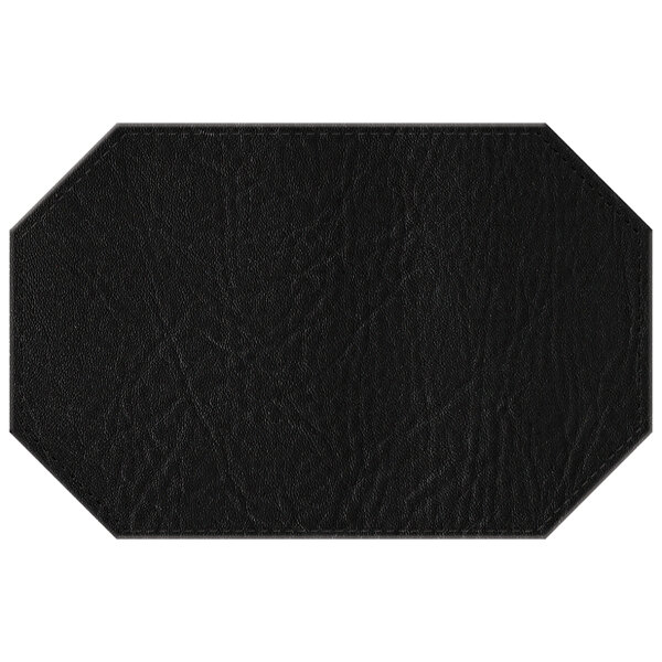 A black hardboard and faux leather octagon placemat with a black leather surface.