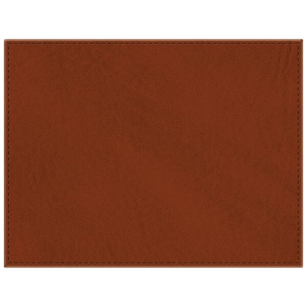 A customizable brown leather rectangular placemat.