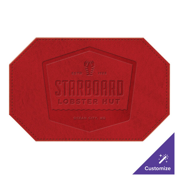 H. Risch, Inc. TABLEMATOCT17X11RED 17" x 11" Customizable Red Hardboard / Faux Leather Octagon