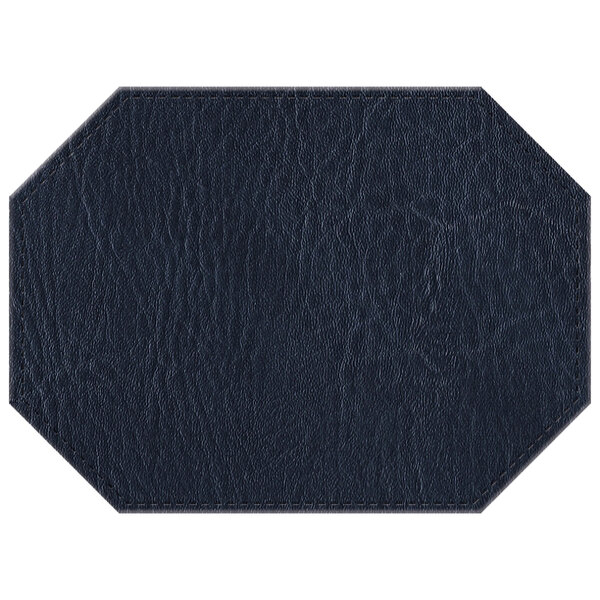 A navy faux leather hexagon placemat.