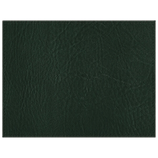 A close-up of a dark green faux leather rectangle placemat.