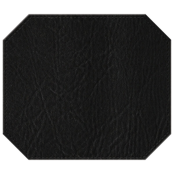 A black hardboard and faux leather octagon placemat.