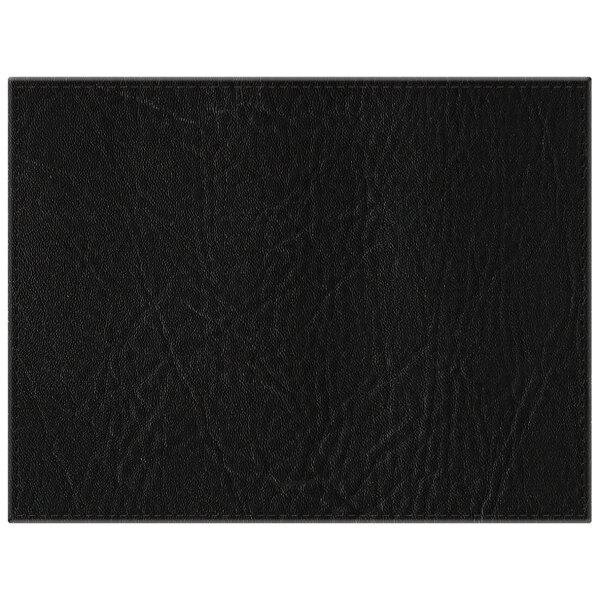 A black faux leather rectangular placemat.