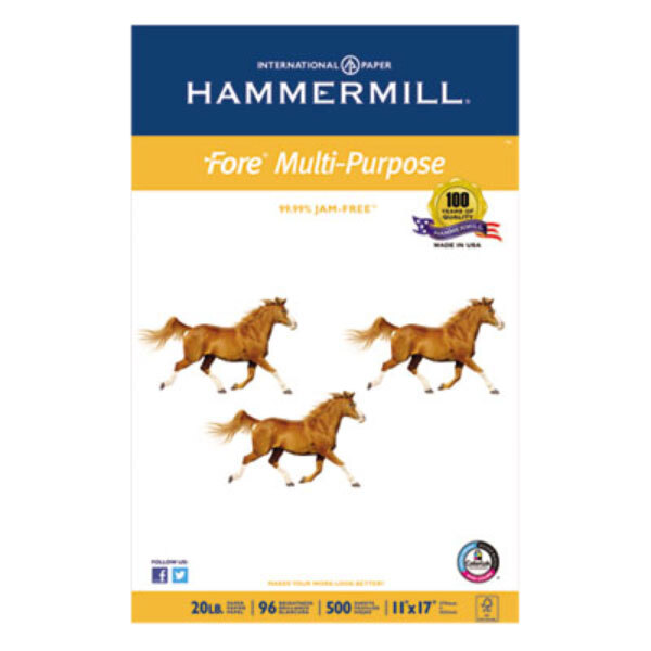 A ream of Hammermill multipurpose copy paper with white paper and a horse on the label.