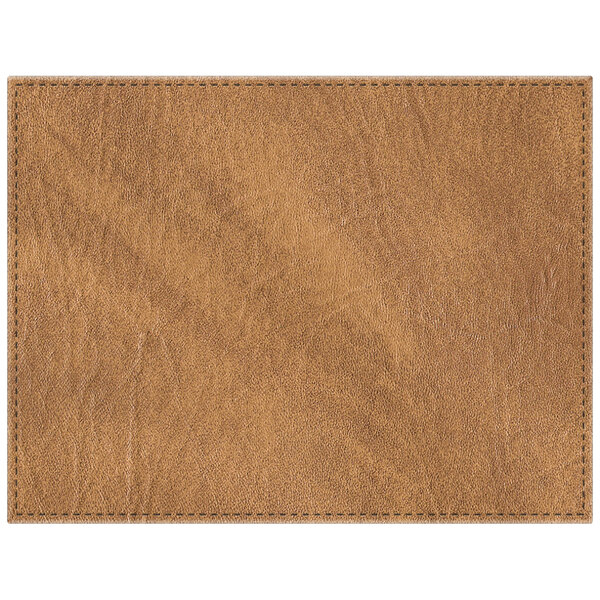 A brown leather rectangular placemat.