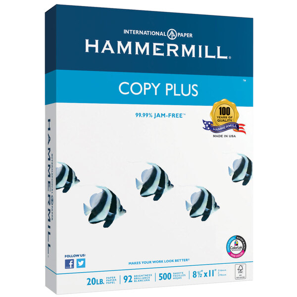 Hammermill 105031 Copy Plus 8 1/2" x 11" White Ream of 3Hole Punch 20